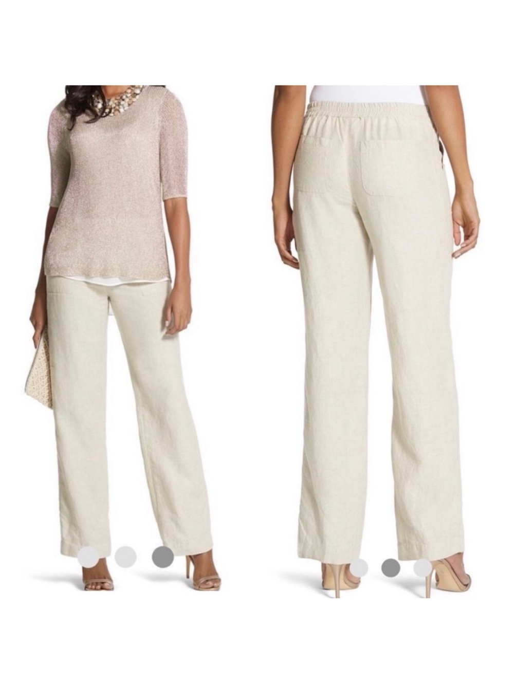 Chico’s 100% Linen Wide Leg Pull On Pants in Oatmeal Cream Sz 3 XXL Lagenlook